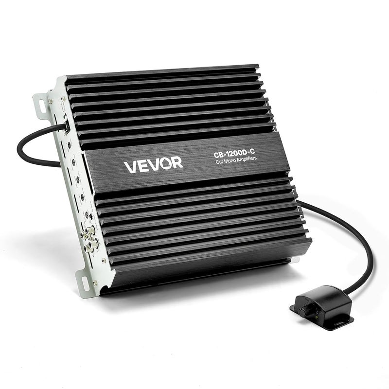 VEVOR 1200W RMS Class D Monoblock Amp, 1/2/4 Ohm Stable with Remote Subwoofer Level Control, Bass Boost & Phase Shift - Mono Car Amplifier for Subwoofer - Image 1